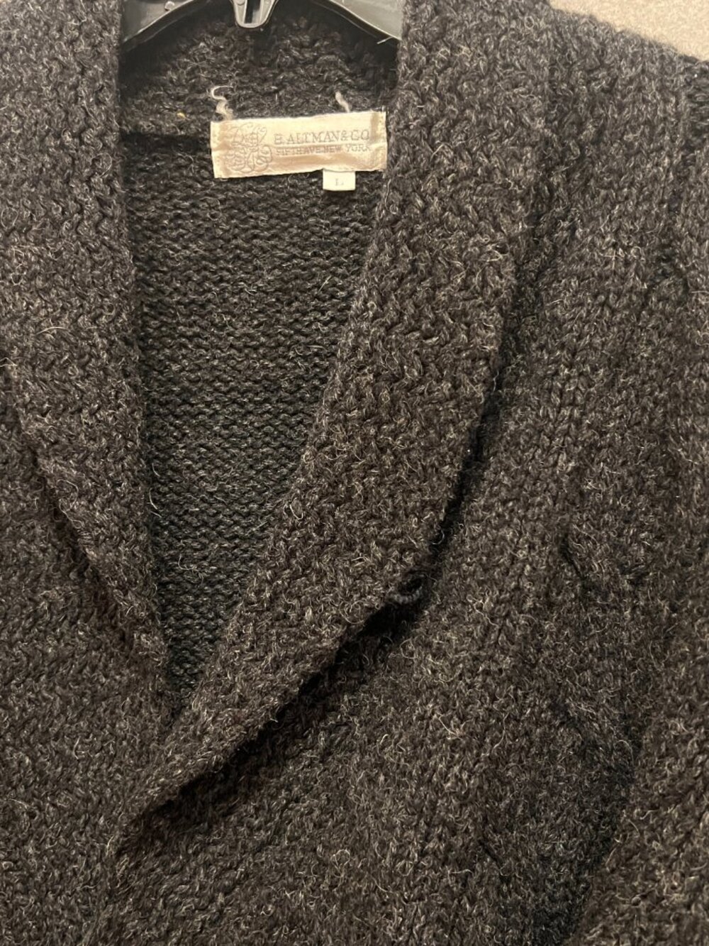 Men’s Vintage B. Altman Wool Dark Gray Cardigan Sweater - Size Large - Picture 5 of 9